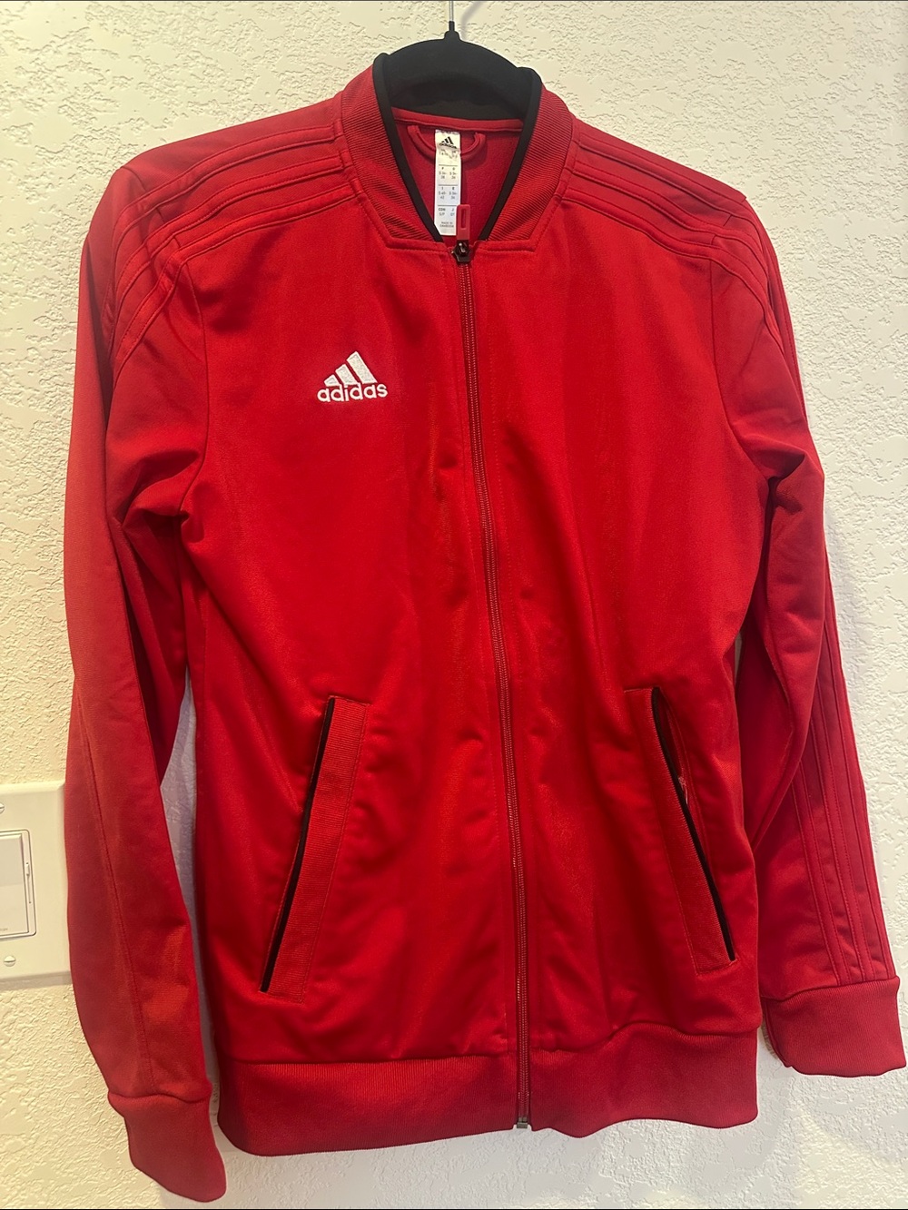 adidas Red Full-Zip Kids Track Jacket with White Logo